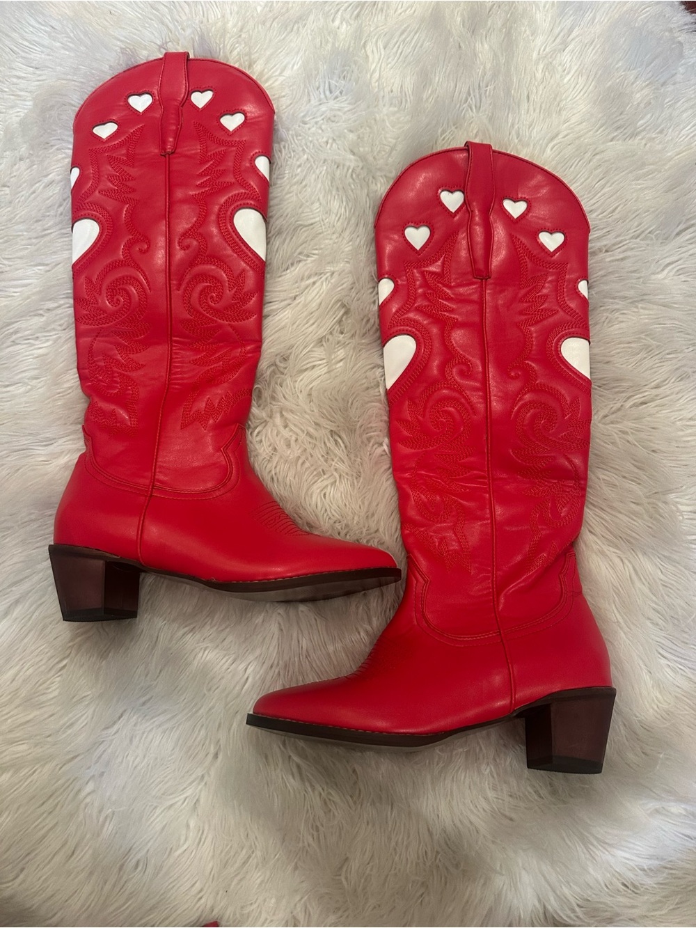 Red cowboy boots knee high (never worn)